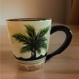 Corsica Home NEFELIN PALM Hand Painted Brown Tan Stoneware Coffee Mug